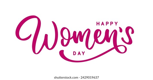 Happy Women's day logo. Holiday vector typography design. Womens Day hand lettering. Red calligraphic text.