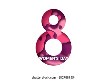 Happy Womens Day, March 8 greeting card. Design letter modern style papercut multi color layers