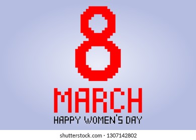 Happy Women's Day. March 8. Design for postcards. Vector pixel image. Background. Texture.