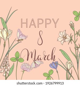Happy womens day. March 8. Modern banner with spring flowers