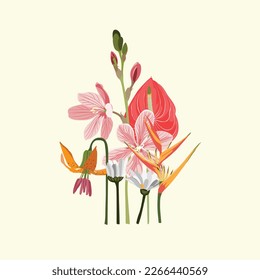 Happy Women's Day March 8! Cute cards and posters for the spring holiday. Vector illustration of a date, a women and a bouquet of flowers!