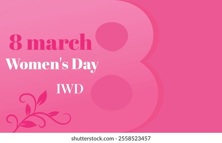 Happy Women's Day, March 8, IWD, Vector, Number Eight, Cut Paper, Vintage, Pink Color.