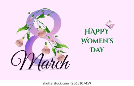 Happy Women's Day March 8! Cute card, poster for spring break. Vector illustration with flowers