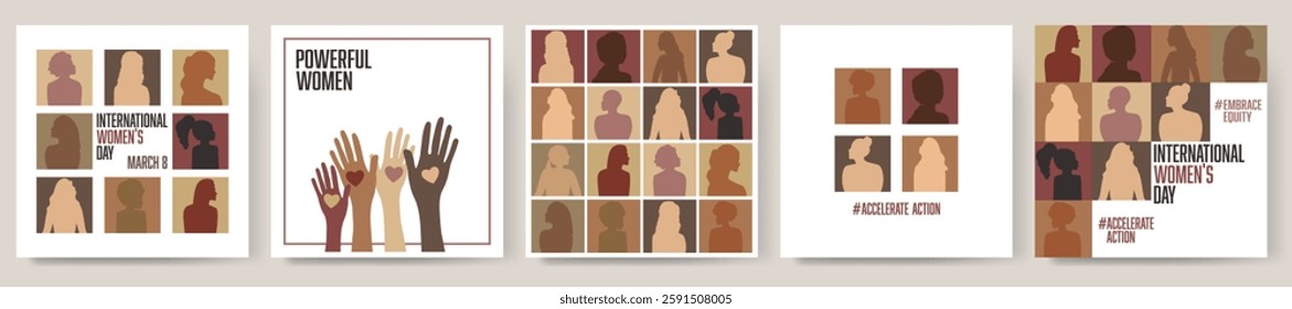 Happy Women's day. March 8, International Women's day card with women. Woman silhouette head isolated.  Flat design. The power is in women.
