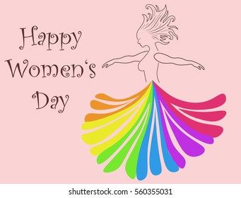 Happy womens day, march 8, dancing colored woman international holiday