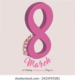 Happy Women's Day, March 8th pink banner adorned with flowers, perfect for promotions and shopping