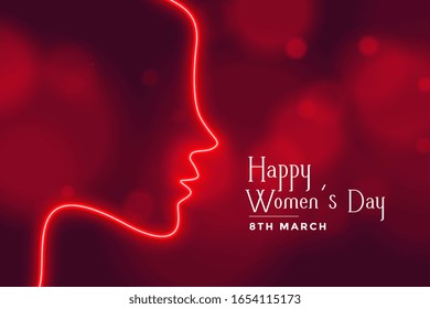 happy womens day neon style red bokeh banner