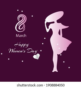 Happy women's day on 8 march celebration theme with silver star and heart for social media, story, wishes card, greeting card and promotion purpose
