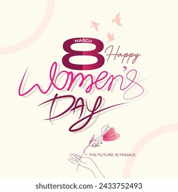 Happy Women's Day on 8march  greetings design in brush style typography letter . Editable Vector illustration.