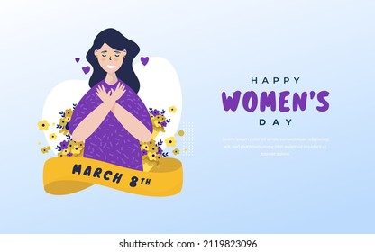 Happy women's day on flat design banner