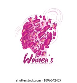 Happy women's day on March 8 with Text flowers and butterflies