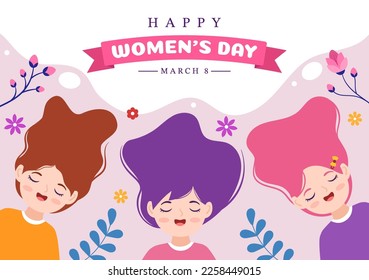 Happy Women's Day on March 8 Illustration to Celebrate the Achievements of Women in Flat Cartoon Hand Drawn Landing Page Templates