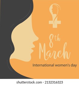 Happy women's day one women in one side face hair art for international day 8 march.