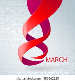 Happy Womens Day Paper Design.  Ribbon March 8 greeting card. Vector logo illustration.