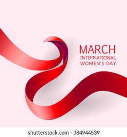 Happy Women's Day Paper Design.  Ribbon March 8 greeting card. Vector logo illustration.