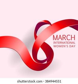 Happy Women's Day Paper Design.  Ribbon March 8 greeting card. Vector logo illustration.