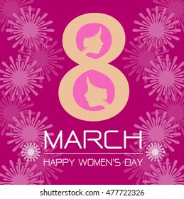 Happy Women's Day pink flowers background design vector illustration.