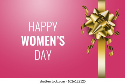 Happy Women's Day. Pink gift bow on the black background. Stock vector