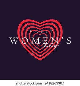 Happy womens Day with pink heart lines vector on dark background for valentines, Love anniversary concept, hearts elements, objects, symbols, Heart UI, UX and used in Love concept