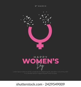 Happy Women's Day Post and Greeting Card. 8 March - International Women's Day Celebration Creative Post with Text  and Female Symbol Vector Illustration