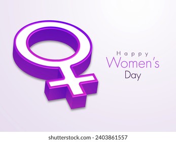 Happy Women's Day Poster or Card Design with 3D Style Pink and Violet Venus Sign Gender. 