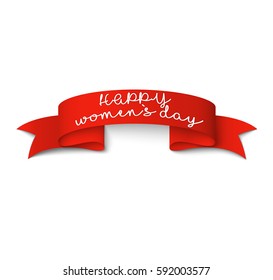 Happy women's day red ribbon. Vector Illustration