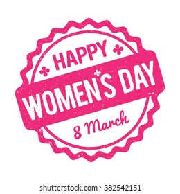 Happy Women's Day rubber stamp pink on a white background.