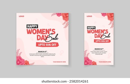 Happy Women's Day sale Social Media Post template for Online Marketing, Promotion Banner and Story