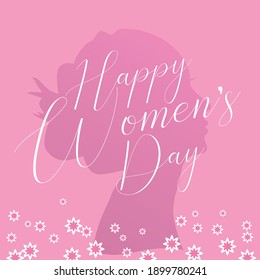 Happy Women's Day! Silhouette of a woman face with flowers petals and leaves. 8 march, Invitation card copy space. vector illustration.