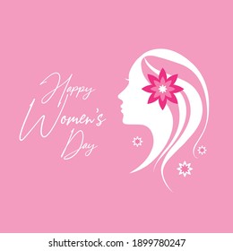 Happy Women's Day! Silhouette of a woman face with flowers petals and leaves. 8 march, Invitation card copy space. vector illustration.