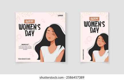 Happy Women's Day social media post banner template for Online Promotion with female illustration