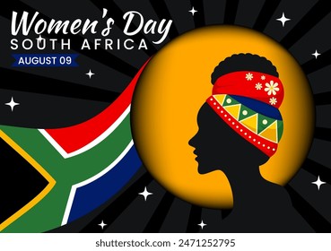 Happy Women's Day in South Africa Celebration Vector Illustration with an Ethnic Black Woman and Waving Flag in a National Holiday Flat Background