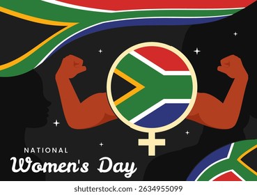 Happy Women's Day in South Africa Celebration Vector Illustration Featuring an Ethnic Black Woman and Waving Flag on a National Holiday Background