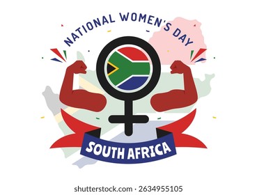 Happy Women's Day in South Africa Celebration Vector Illustration Featuring an Ethnic Black Woman and Waving Flag on a National Holiday Background