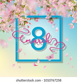 Happy women's day spring vector background. Greeting card on March 8.