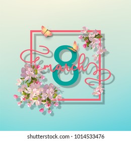 Happy women's day spring vector background. Greeting card on March 8.