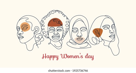 Happy Women's Day Stylish Hand Drawing Face