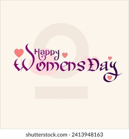 Feliz Día de la Mujer composición de texto como tarjeta, invitación, logo, impresión, emblema. Cita de letras femeninas. Concepto vectorial de celebración del feminismo.