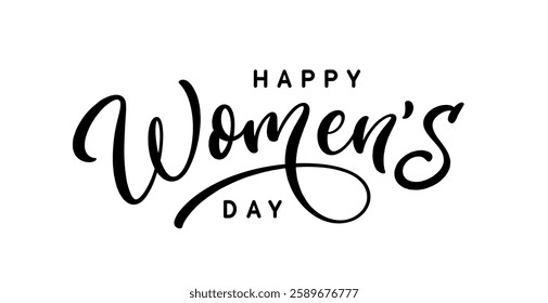 Happy Women's Day text. Holiday hand drawn lettering typography design. Happy Women's Day handwriting calligraphic lettering.