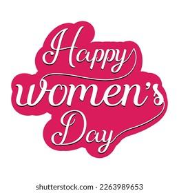 Happy women's day text typography with red background shape,  Red text isolated on white for postcard, poster, banner design element. Happy Women's Day script