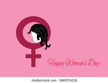 Happy women's day title on pink background. Women's symbol.