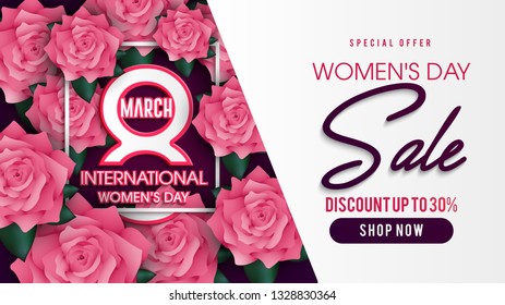 Happy Womens Day typographic lettering banner background. Illustration of a Women's Day card. - Illustration