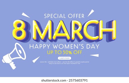 Happy Womens Day typographic lettering banner background. greeting card, poster, banner, sale design