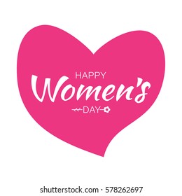 Happy Womens Day Typographic Lettering on pink heart Background with arrow vector Illustration of a Women's Day greeting card.