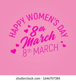 Happy Women's Day Typographical Design Elements. International women's day icon. Minimalistic design for international women's day concept.Vector flat illustration with silhouette women background.