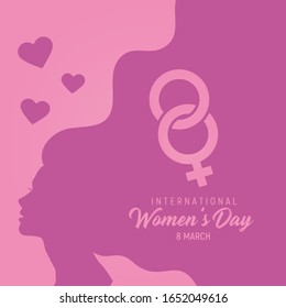 Happy Women's Day Typographical Design Elements. International women's day icon. Minimalistic design for international women's day concept.Vector illustration with silhouette women. 