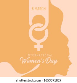 Happy Women's Day Typographical Design Elements. International women's day icon. Minimalistic design for international women's day concept.Vector illustration with silhouette women. 3d love icon.