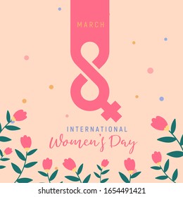 Happy Women's Day Typographical Design Elements. International women's day icon. Minimalistic design for international women's day concept.Vector illustration with silhouette women. 