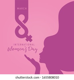 Happy Women's Day Typographical Design Elements. International women's day icon. Minimalistic design for international women's day concept.Vector illustration with silhouette women. 