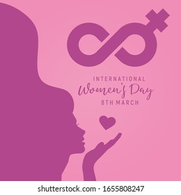 Happy Women's Day Typographical Design Elements. International women's day icon. Minimalistic design for international women's day concept.Vector illustration with silhouette women. 